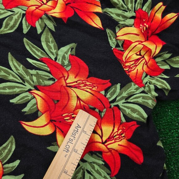 Island Shores Hawaiian Shirt Mens 2XL Black Red Floral Button Up Tropical Camp - Picture 9 of 9